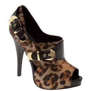 Leopard Print Heels with Gold Accents